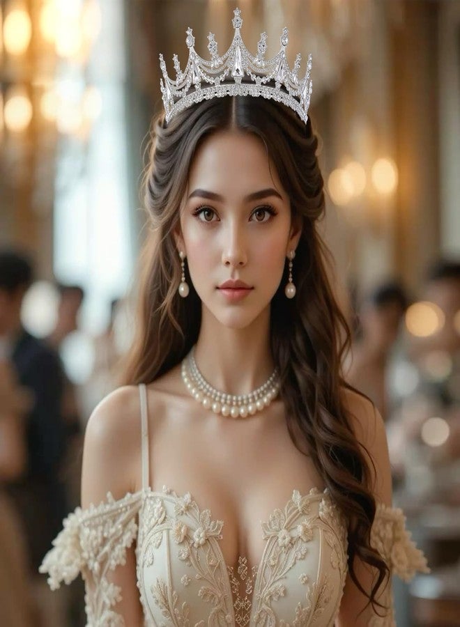 FORSEVEN Silver Crystal Princess Queen Tiara - Bride Rhinestone Crowns Headband for Women Wedding Birthday Halloween Prom Pageant Party Coming of Age Ceremony,Photo Props （HG608-Silver White） - Image 2